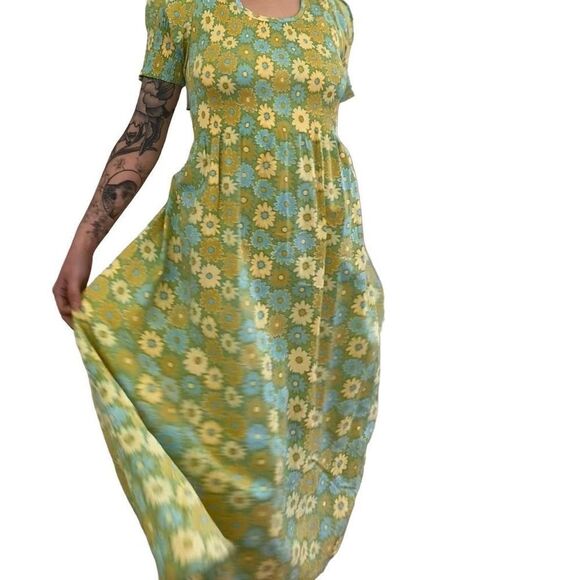 Vintage Green Floral A-Line Dress - Picture 1 of 10
